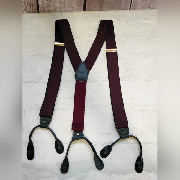 Men's Burgundy and Black Striped Suspenders Formal Business Classic - Picture 1 of 5